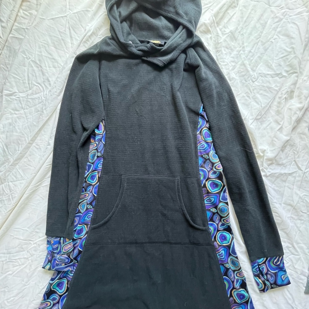 Kind Apparel now Youer black treasure dress with blue and purple geode pattern.